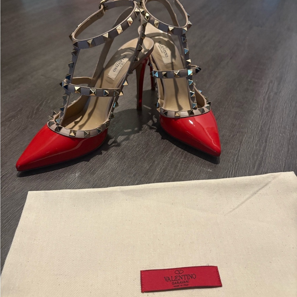 Valentino Garavani Red Rockstud Strap Pumps | 💯Authentic | Excellent Condition